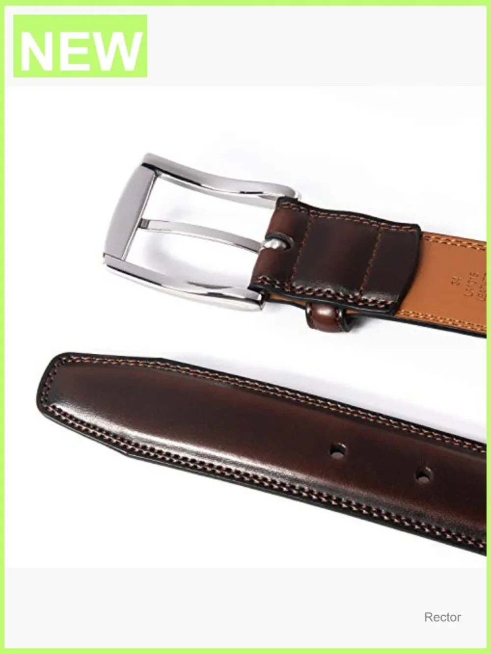 Genuine Leather Dress Belt with Prong Buckle for Suits Jeans
